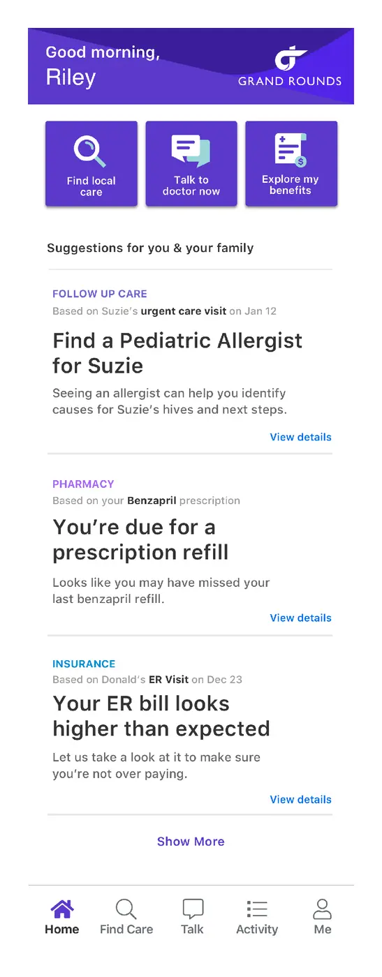 Personalized prompts on the member home screen