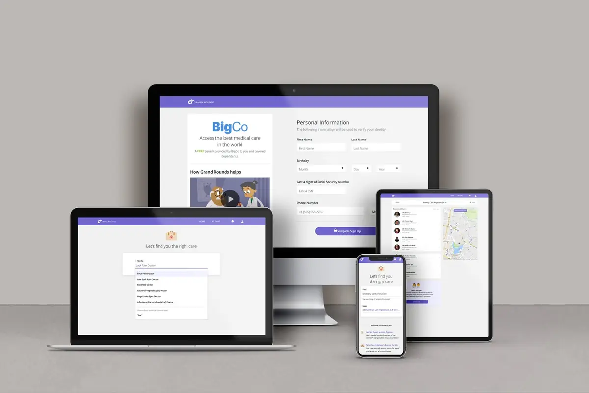 The Grand Rounds member experience on desktop, laptop, tablet, and phone