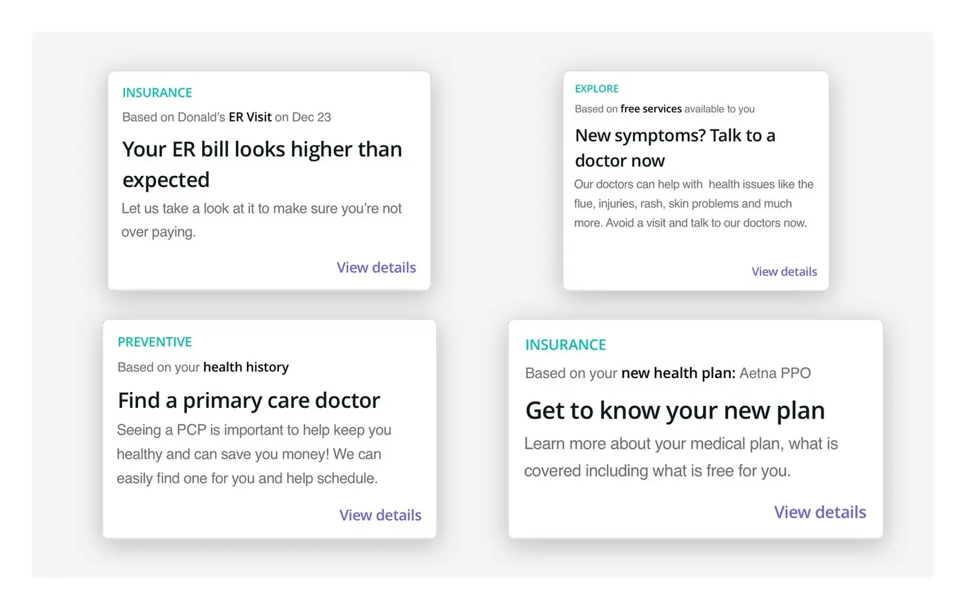 Prompt cards for financial guidance and care navigation