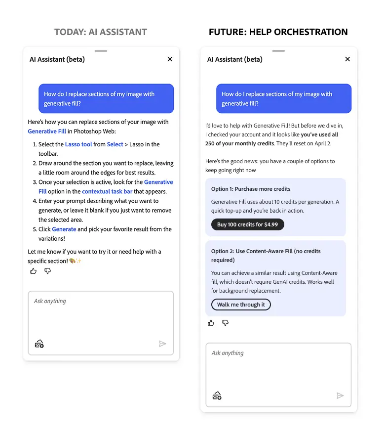 Prototype: today’s assistant answer next to the agent-first answer
