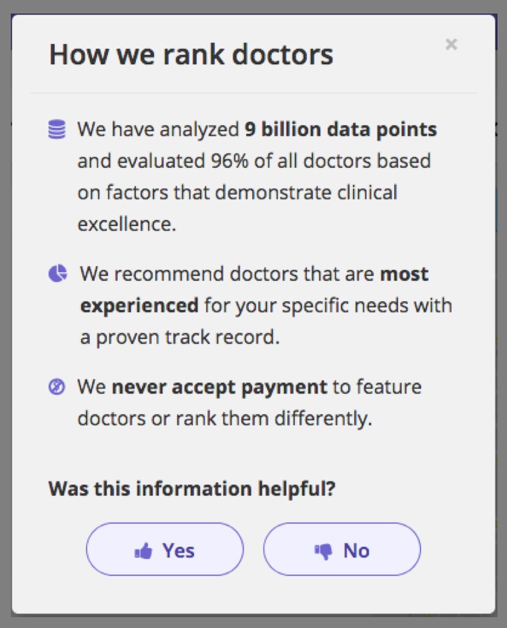 Explanation of how Grand Rounds ranks doctors